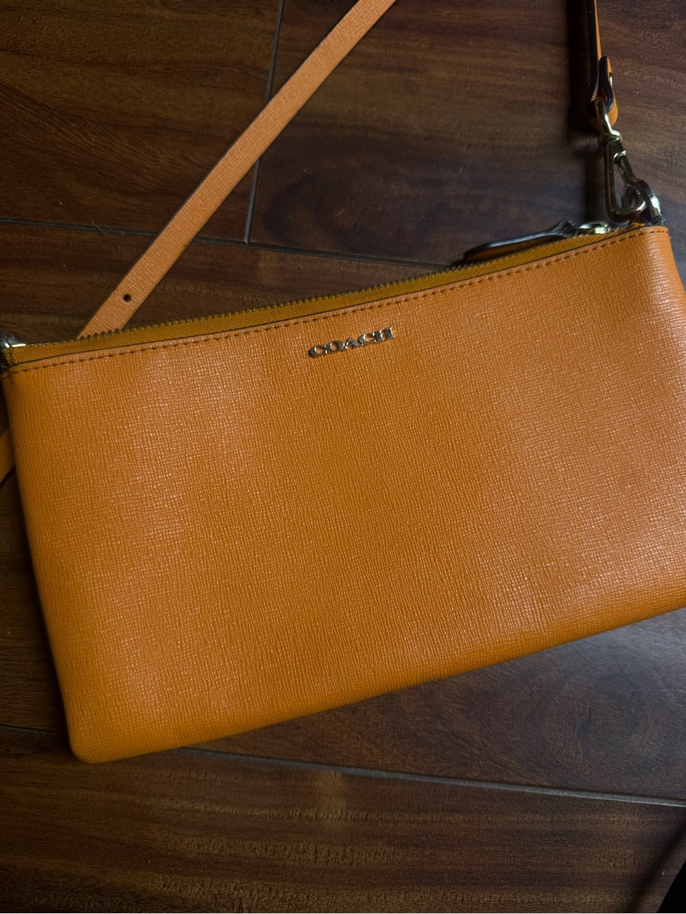 Coach Orange Leather Crossbody with Gold Chain Detail - Picture 7 of 8
